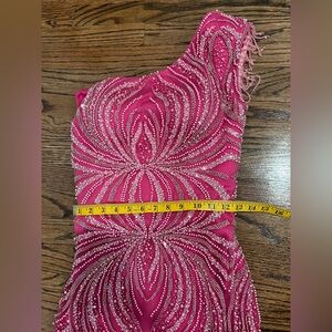 Custom Pink One-Shoulder Beaded Dress